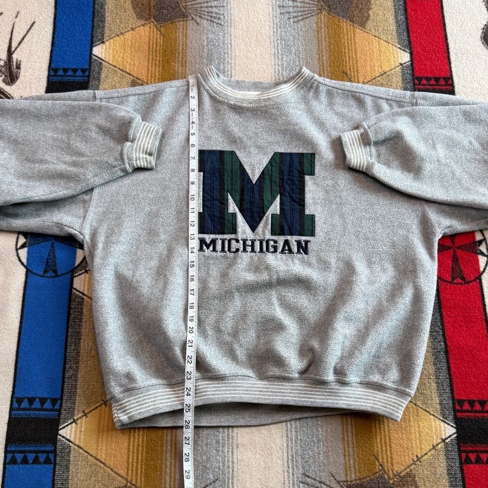Vintage University Of Michigan Wolverines Sweatshirt XL Gray Plaid Embroidered - Picture 7 of 8